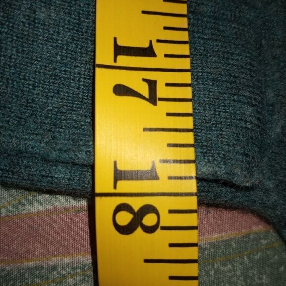 Ellen Tracy Wrap Front Sweater Teal Womens L Merino Wool Cowl Neck Button - Picture 4 of 7